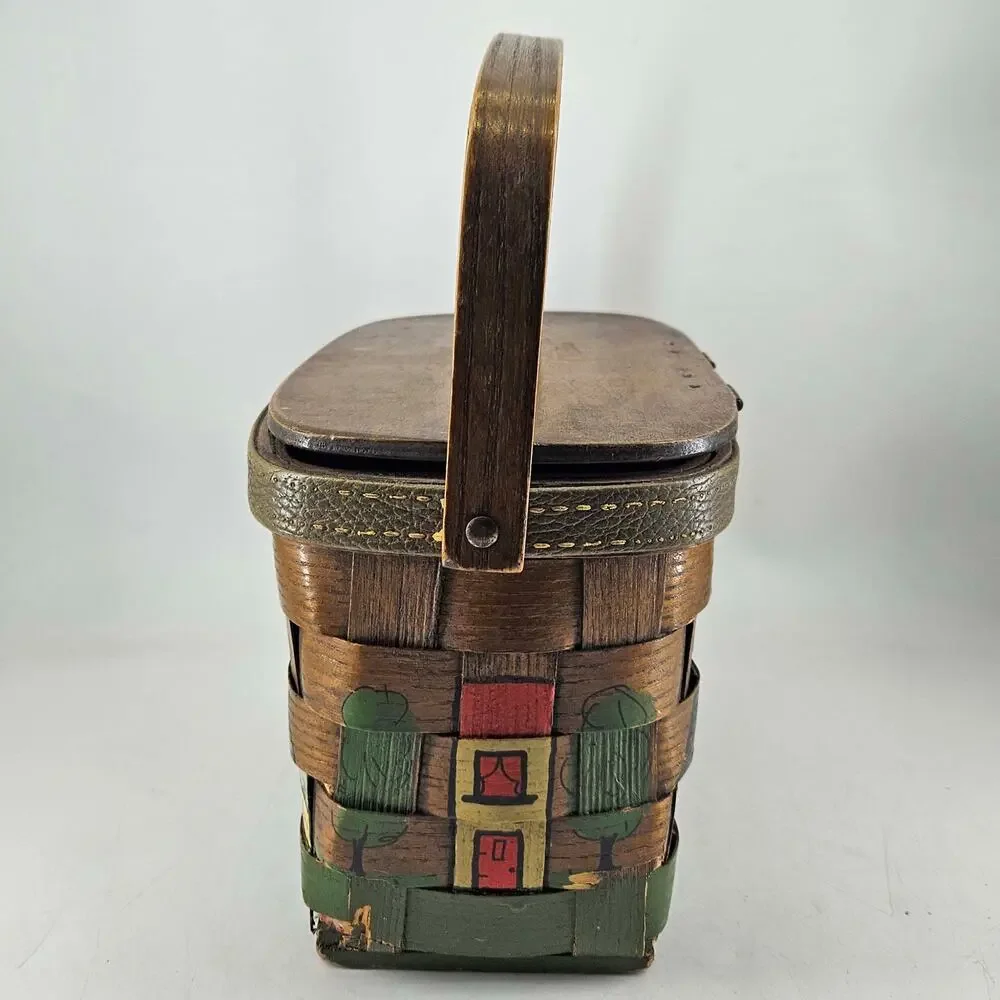 Artist Signed Woven Fabric Lining Basket by Caro Nan Hand painted Vintage - Picture 2 of 8
